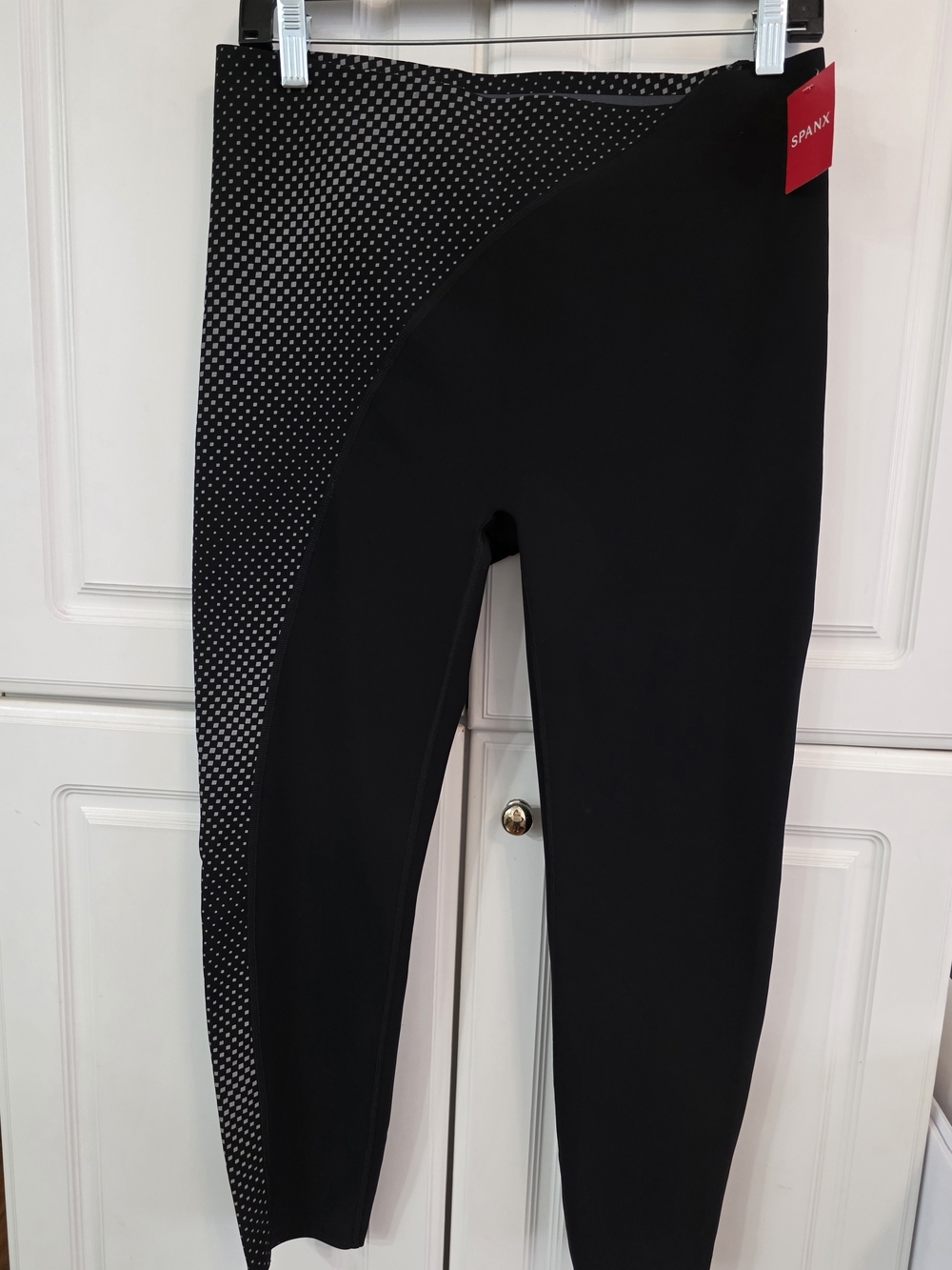 SPANX Black Leggings with Dot-Panel Accent- Size Large- NWT